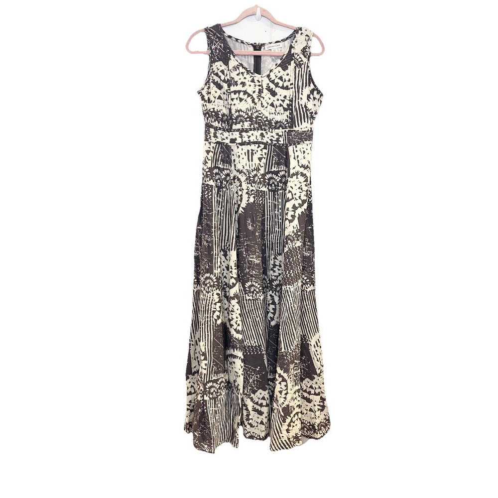 Coldwater Creek Quilted Metallic Abstract Print V Neck Tank Maxi Dress Long 6